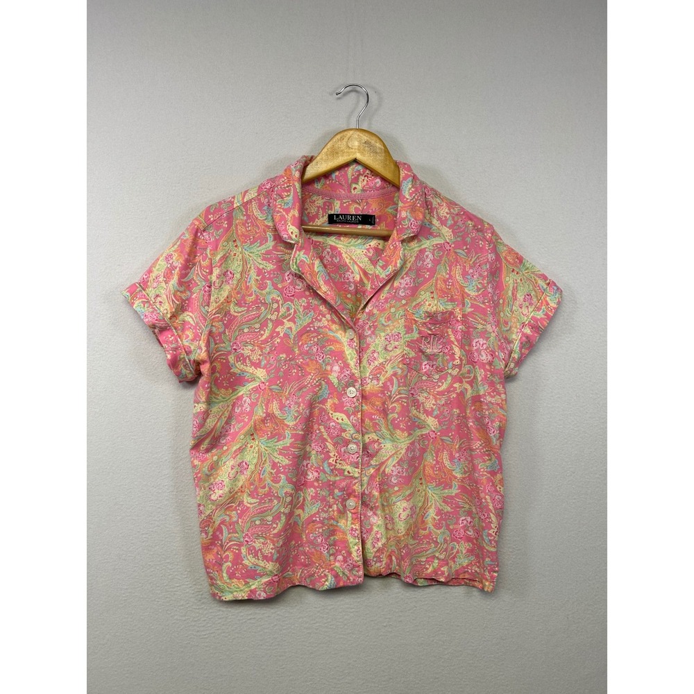 Boho Paisley Lauren Ralph Lauren Womens L Pink Floral Short Sleeve Pajama Top